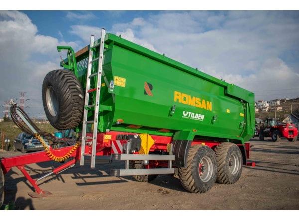 Remorca Agricola ROMSAN R140TAHK -TANDEM BENA TIP U 14t, basculare spate, frana pe aer , prelata cu suport si roata de rezerva de vanzare